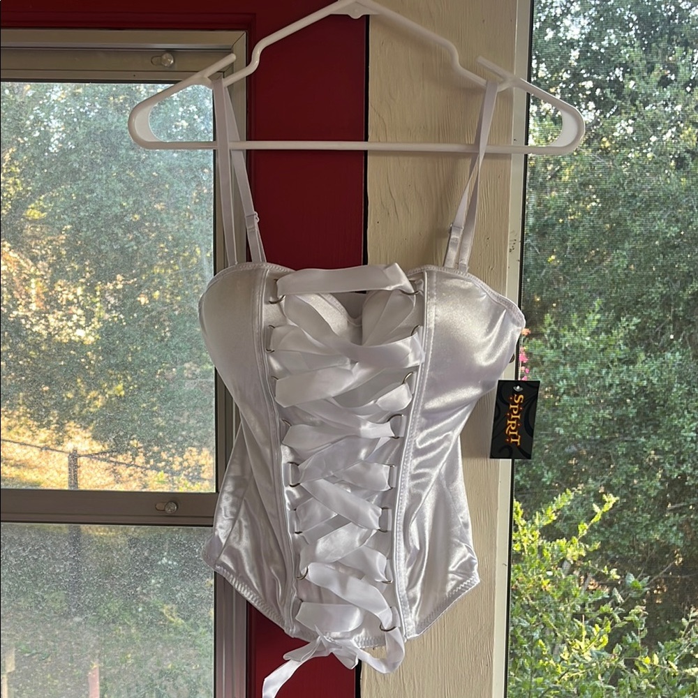 Spirit White satin corset lace up top